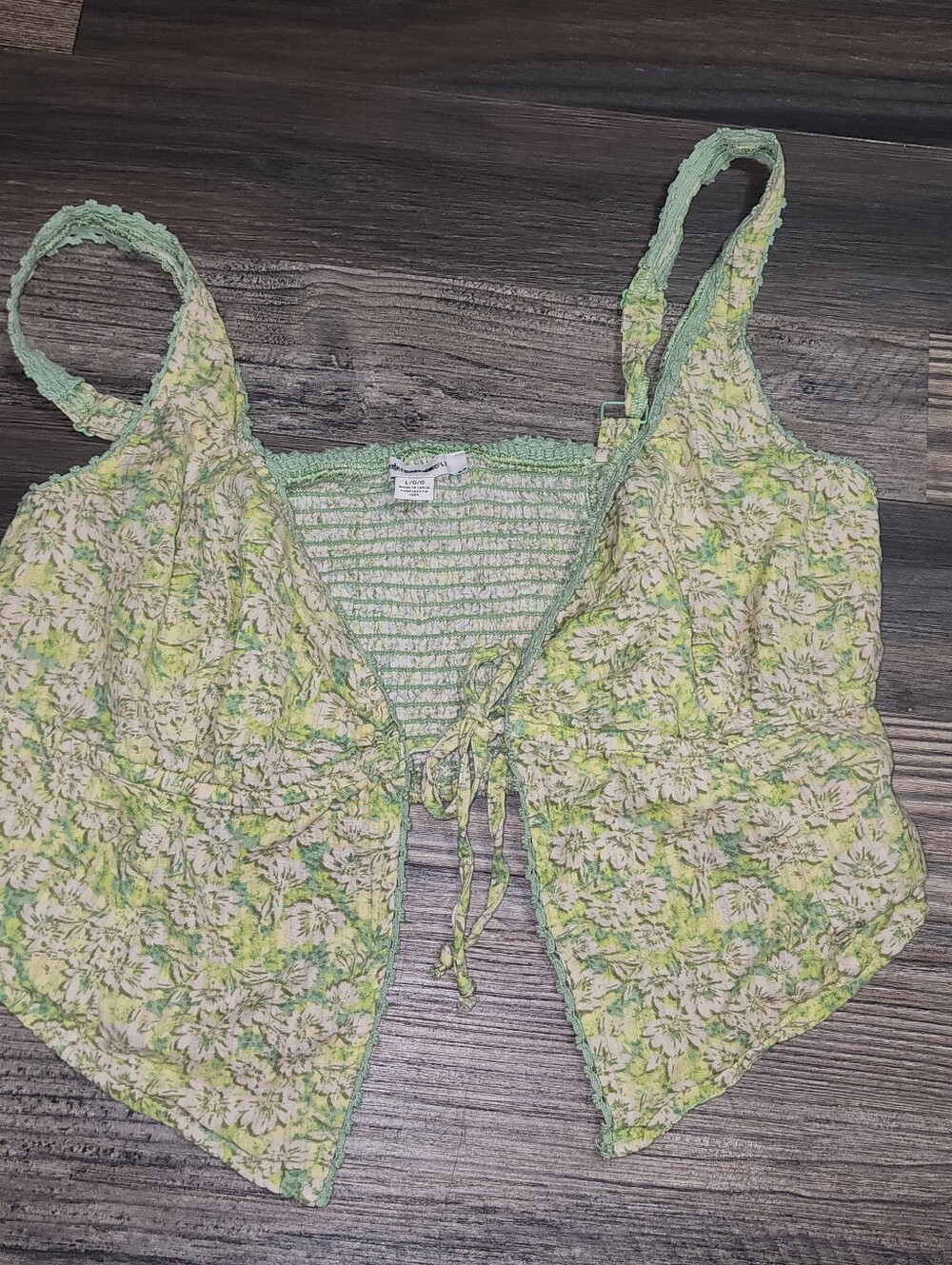 American Eagle Large Cropped Tank Top Tie Front Green Boho Festival Beach Party